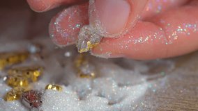 Fingers Picking Up Crystal Rhinestone from Iridescent Glitter — Jewelry Crafting, ASMR Texture, and Creative DIY Details - Powered by Shutterstock - Get 15% off with code: PIKWIZARD15