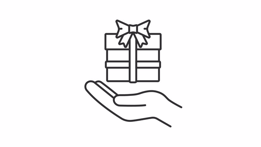 Animated hand holding giftbox line icon. Holiday present animation. Surprise for special occasion. Festive event celebration. Outline element on white background. HD video with alpha channel