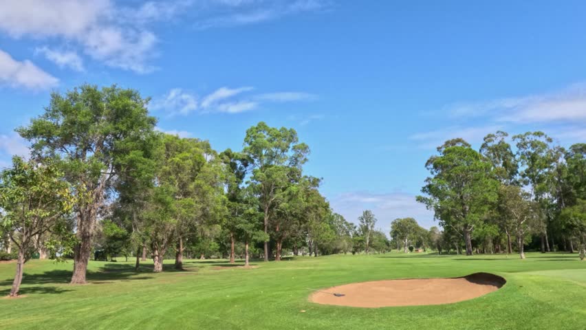 Lush golf fairway view, vibrant green grass, summer day scene.