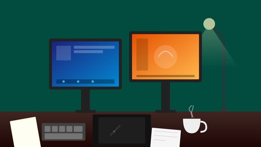 Computer workspace with dual screens