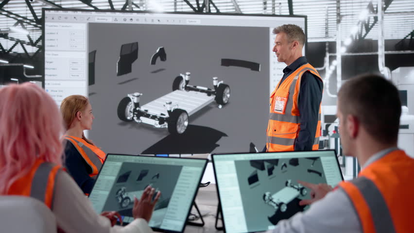 Engineer Presenting Car Designs To Team In Meeting