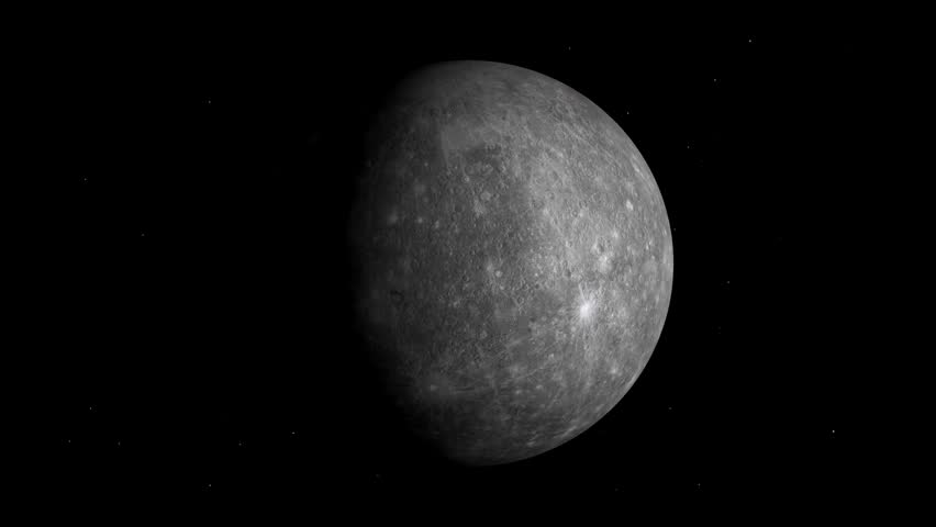 Planet Mercury rotating in the dark starry space.