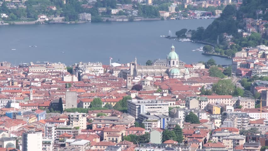 Cityscape of Como from a panoramic viewpont, Lombardy, Italy.
