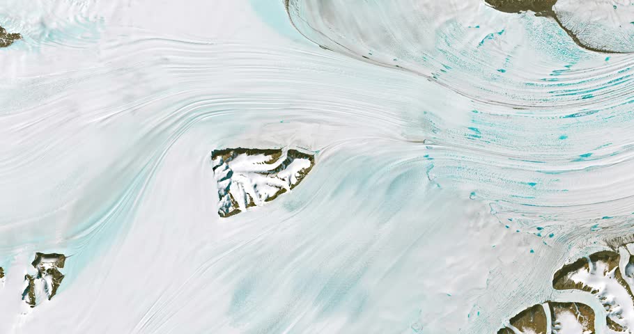 View on glacier flowing and melting. Camera is zooming out. Animation based on image by NASA