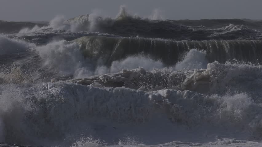 Atlantic ocean with powerfull waves filmed in slow motion.