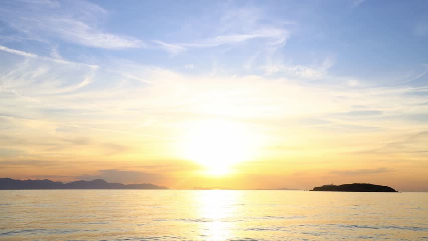 Magnificent sunset on a cloudy day over the Aegean Sea in autumn