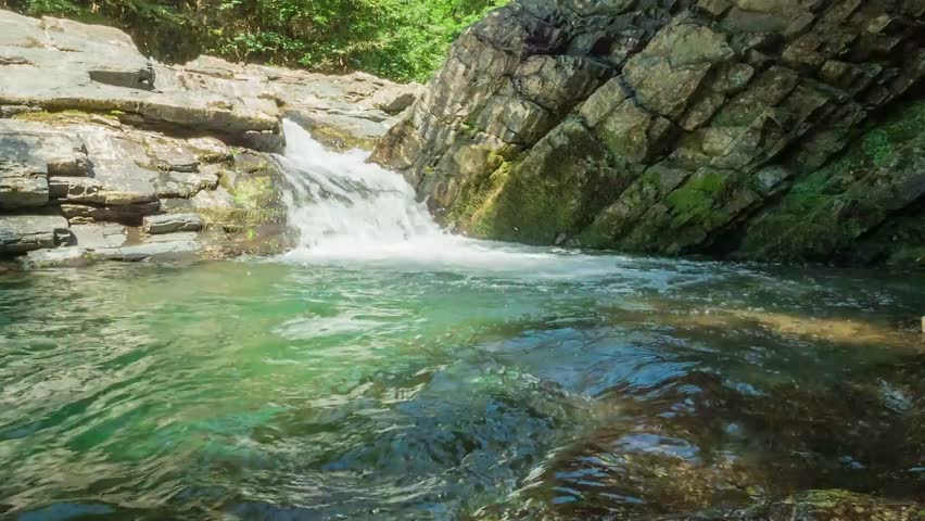 Crystal Clear Turquoise Water Rock Pool and Small Waterfall in Hidden Canyon