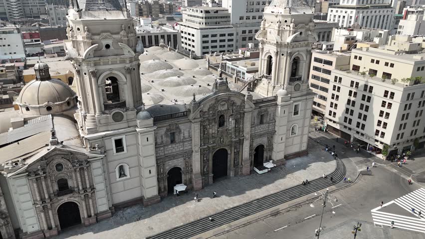 Lima Cathedral In Lima Capital City Of Peru. Plaza De Armas Landscape. Downtown District. Beautiful Church. Lima Cathedral In Lima Capital City Of Peru. Catholic Church.