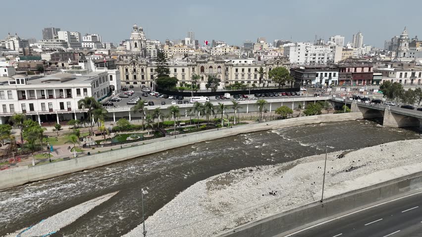 Lima Skyline In Metropolitan Region Of Lima In Peru. Historical Centre Landscape. Downtown City. Rimac River Skyline. Lima Skyline In Metropolitan Region Of Lima In Peru. Beautiful Government Palace.