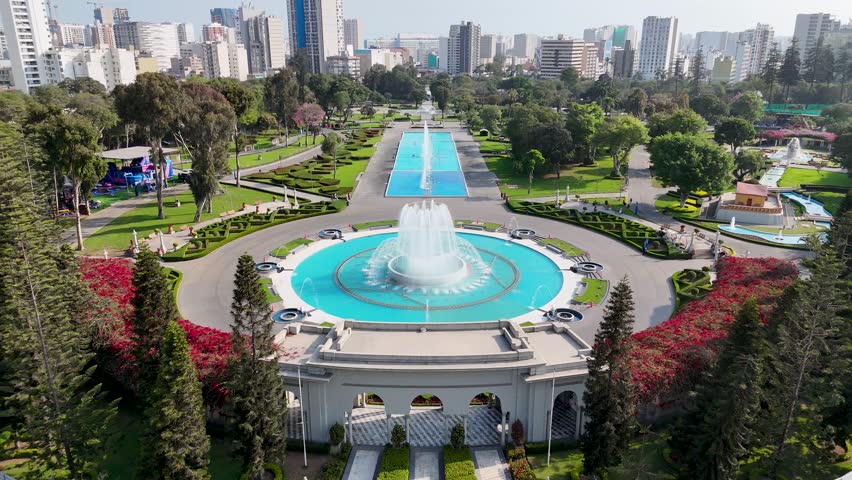 Parque De La Reserva In Lima Capital City Of Peru. Magic Water Circuit Landscape. Touristic Attraction. Urban Park. Parque De La Reserva In Lima Capital City Of Peru.