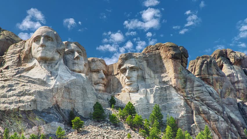 Mount Rushmore National Memorial depicts the U.S. presidents George Washington, Thomas Jefferson, Theodore Roosevelt and Abraham Lincoln are carved into Mount Rushmore in the Black Hills.. Mount Rushmore National Memorial, in the Black Hills of South Dakota, USA