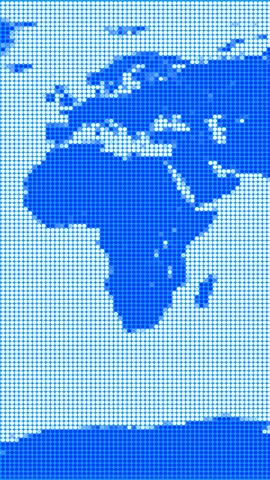 World map composed of blue dots on white background. Digital earth visualization with grid pattern. Digital earth visualization technology map background animation.
