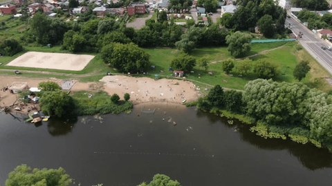Drone Aerial View of River Beach in Kolomna