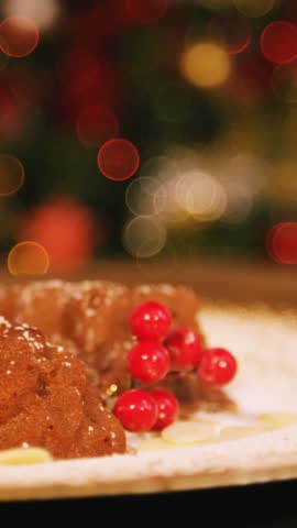 Christmas cookies on plate on wooden table during christmas time 4k
