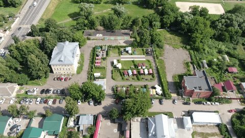 Aerial View of Campsite Cabins in Summer