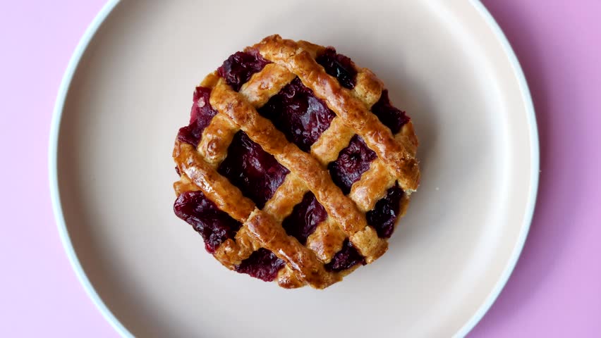 Cherry or strawberry sweet American Christmas pie or tart. American cherry pie as a food backdrop for your design