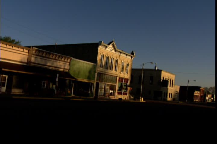  View of desolate, old-fashioned Main Street  in Russell, Kansas