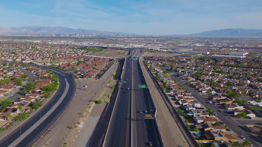 Henderson Nevada Aerial View of Freeway Interchange and Las Vegas Skyline 01