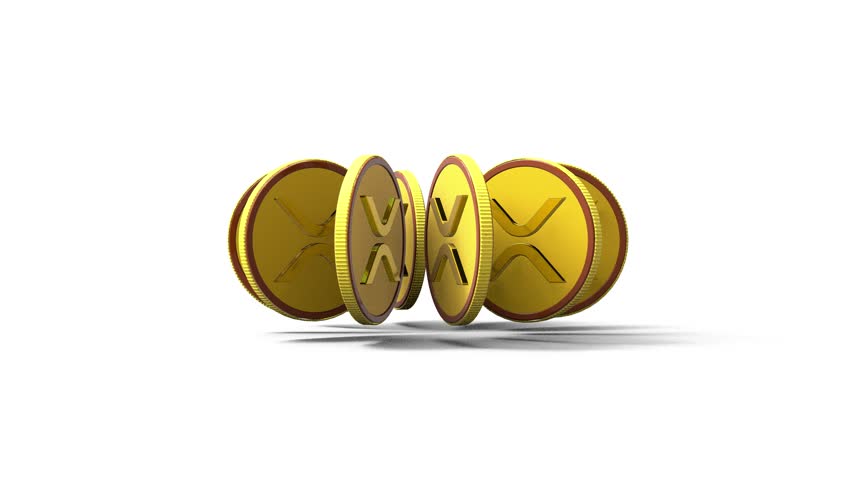 3D Golden XRP Coin Spinning in Seamless Loop on White Background