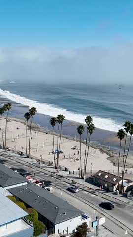 Beach Scene At Santa Cruz In California United States. Nature Travel Background. Seascape Landscape. Beach Scene At Santa Cruz In California United States.