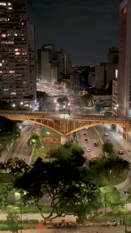 Sao Paulo Skyline At Night In Sao Paulo In Brazil. Highrise Buildings Landscape. Downtown Cityscape. Night City. Sao Paulo Skyline At Night In Sao Paulo In Brazil. Business Travel.