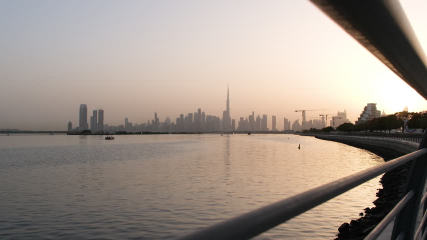 Burj Khalifa skyline from Dubai waterfront luxury lifestyle background