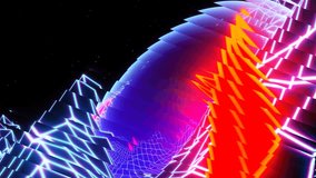 Futuristic 3D neon wireframe sphere glowing with red and blue light in retrowave sci-fi landscape - Powered by Shutterstock - Get 15% off with code: PIKWIZARD15