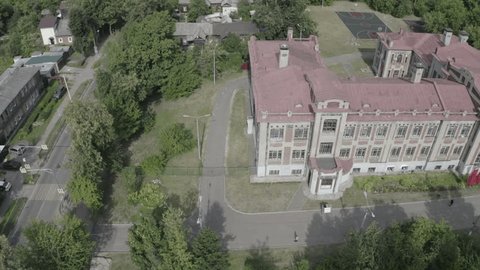 Aerial Sideways Drone Shot of Historic Industrial School in Noginsk