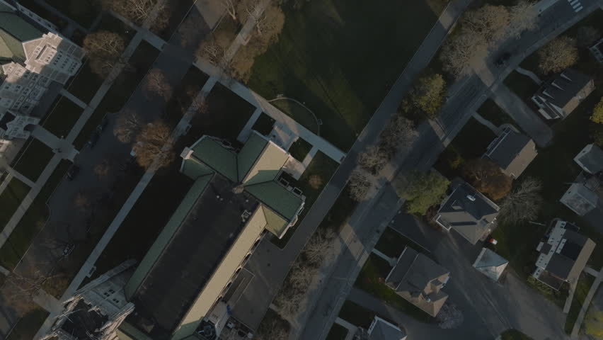 Aerial view of Boston College on a spring day