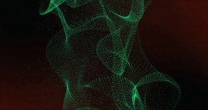 On play green particle ribbon morphing in dark backdrop, visualizing tech data amid red specks. Pointcloud, filament, mesh, emerald, luminescent, gradient, abstract - Powered by Shutterstock - Get 15% off with code: PIKWIZARD15