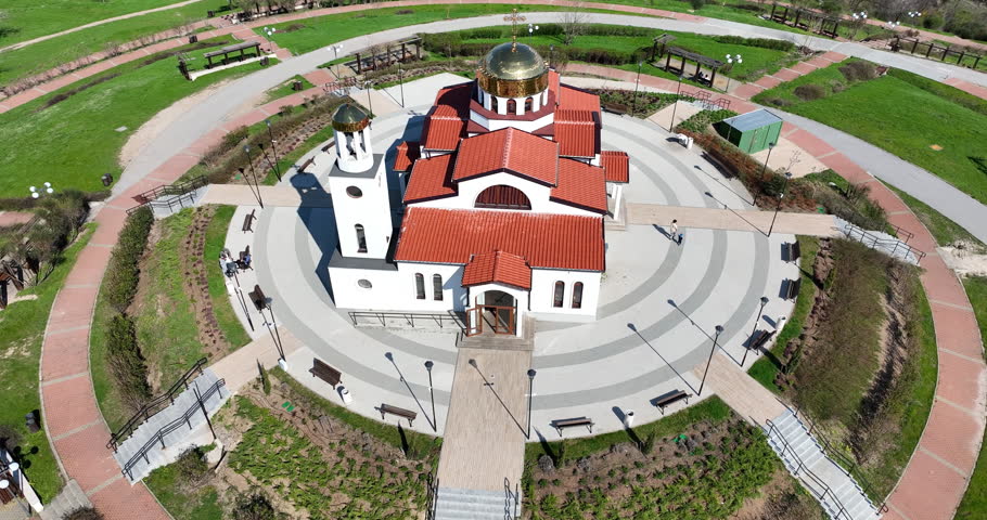 Aerial landscape of Sliven city Bulgaria Karandila mountain and Orthodox Church St. Petka video