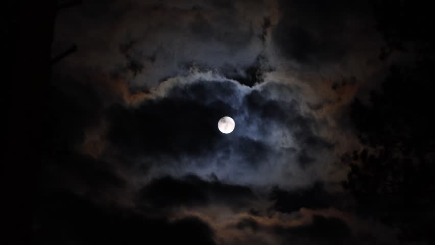 Full Moon Passing Through Dark, Grunge Clouds - Mysterious Night Sky, Time Lapse, Timelapse, Time-Lapse Video