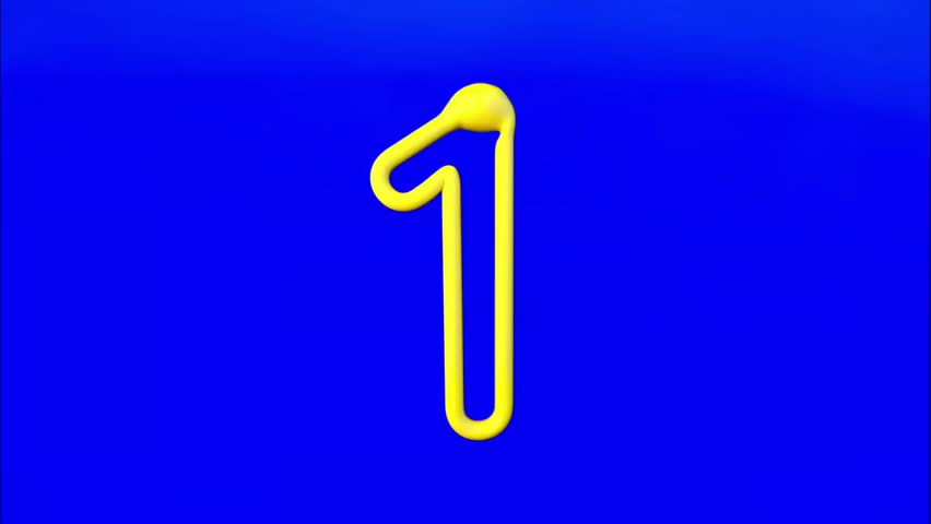 Yellow Number One Liquid Animation Isolated on Blue Background