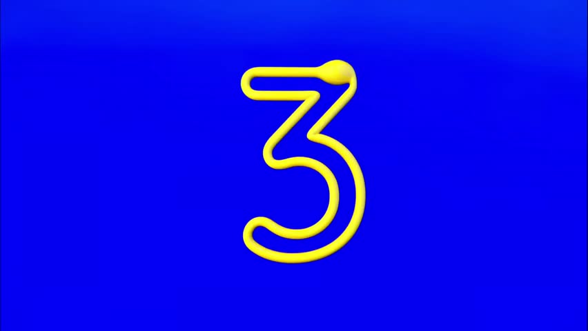 Animated yellow number three being drawn on a blue background