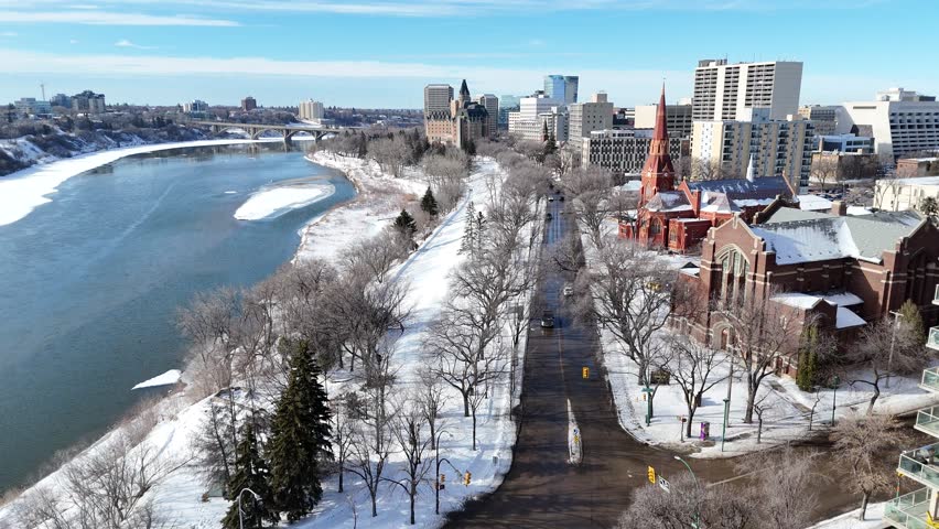 Aerial drone shot of Saskatoon