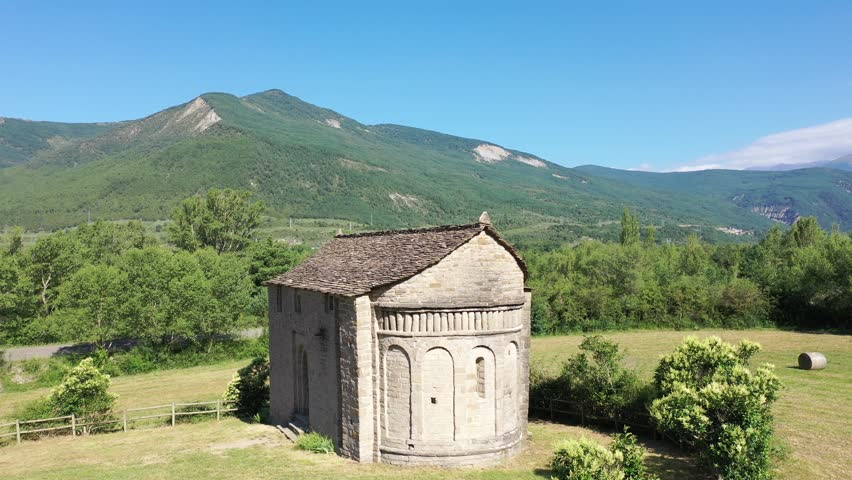 Church of San Juan de Busa in Serrablo Region. High quality 4k footage