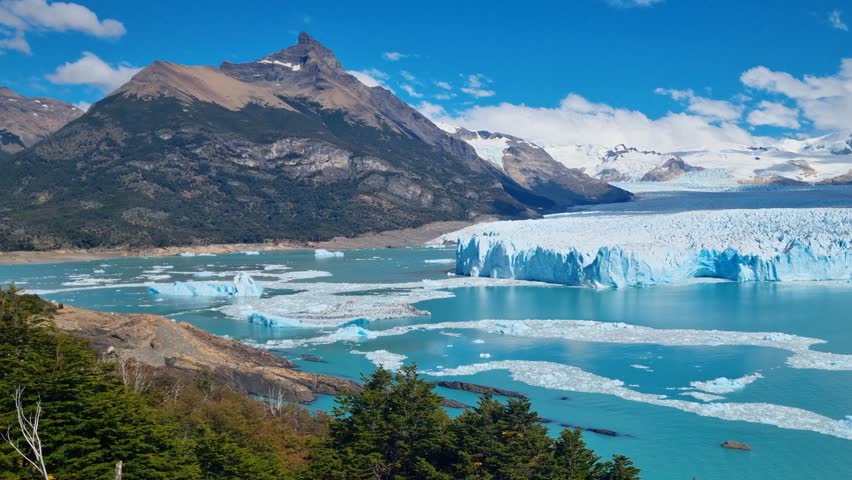 Impressive view of the Perito Moreno Glacier in Los Glaciares National Park near El Calafate, Argentina, on a sunny day, showcasing the breathtaking beauty and dramatic landscapes of Patagonia