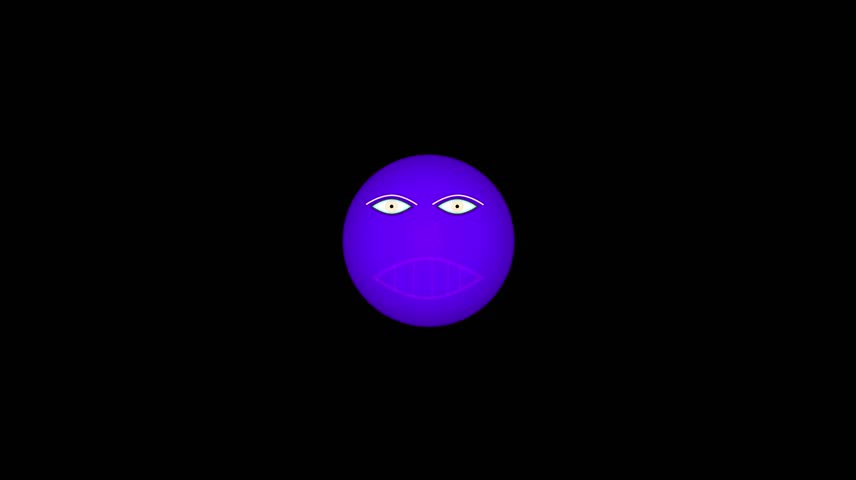 A quirky 2D animation of a purple spherical face with expressive eyes blinking on a black background. Great for social media icons, fun transitions, or creative character overlays.