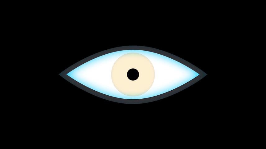 A stylized 2D eye animation that blinks and looks around on a dark background. Perfect for spooky themes, surveillance concepts, or character design overlays.
