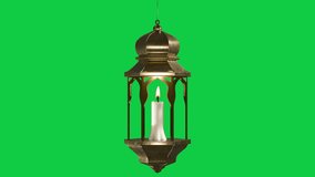 A traditional Islamic lantern with an elegant antique gold finish, featuring intricate geometric cut-out patterns and a classic architectural form. Suspended from above, the lantern encloses a softly glowing candle that emits a warm, calming light. The detailed metal craftsmanship and symmetrical design reflect Middle Eastern and Islamic artistic heritage, often associated with spiritual ambiance and festive occasions such as Ramadan. Set against a dark background, the lantern creates a dramatic contrast, highlighting its refined texture and peaceful illumination. - Powered by Shutterstock - Get 15% off with code: PIKWIZARD15