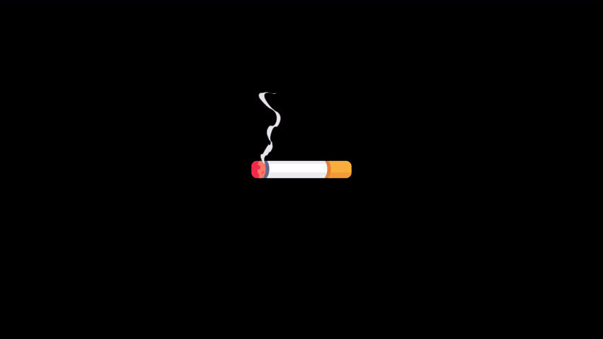 Flat design animation of cigarette smoking icon representing tobacco addiction unhealthy lifestyle and smoking habit concept isolated in vector style,transparent background, alpha channel 