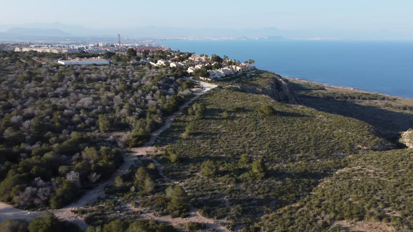 The Gran Alacant neighborhood atop the cliff. Santa Pola, Spain.