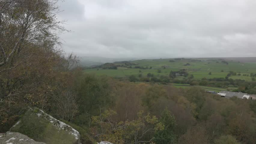 panning shot of Yroskhire farmland from Brimham rocks