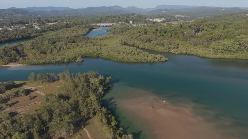 Lush Vegetation Surrounding Tallebudgera Creek In QLD, Australia - Aerial Shot