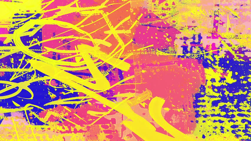 Vibrant neon graffiti scribble background with bold yellow hand-drawn lines over pink, purple and blue painted texture, creating an energetic abstract street art grunge collage visual