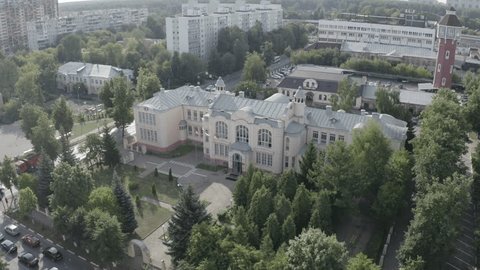 Aerial Drone View of Historic Gymnasium in Noginsk City