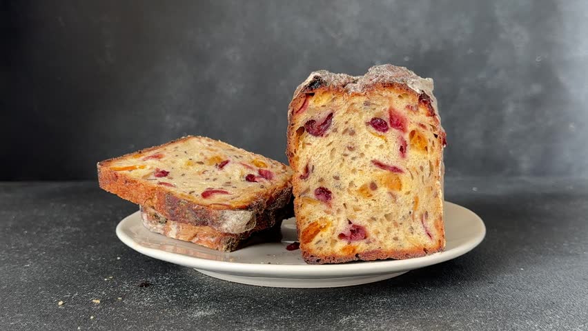 Fruit bread mixed dried fruit fruit cake healthy food tasty snack fresh, delicious, gourmet food background rustic food on a table top view copy space