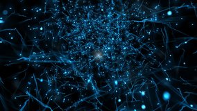 Travel Through Abstract Blue Energy Network Particles and Digital Connections. Glowing blue abstract network of particles and light streaks forming digital connections and energy flow. Futuristic tech background evokes data, motion, science, neural links and cosmic or microscopic structures. - Powered by Shutterstock - Get 15% off with code: PIKWIZARD15