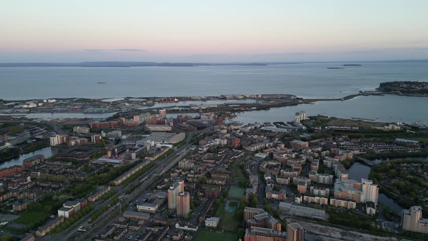 4K Cinematic Aerial Drone Shot of Cardiff Bay and Cardiff Bay Barrage