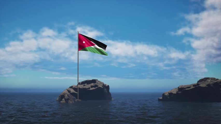 Jordan Flag Standing In The Middle Of The Ocean Near A Rock